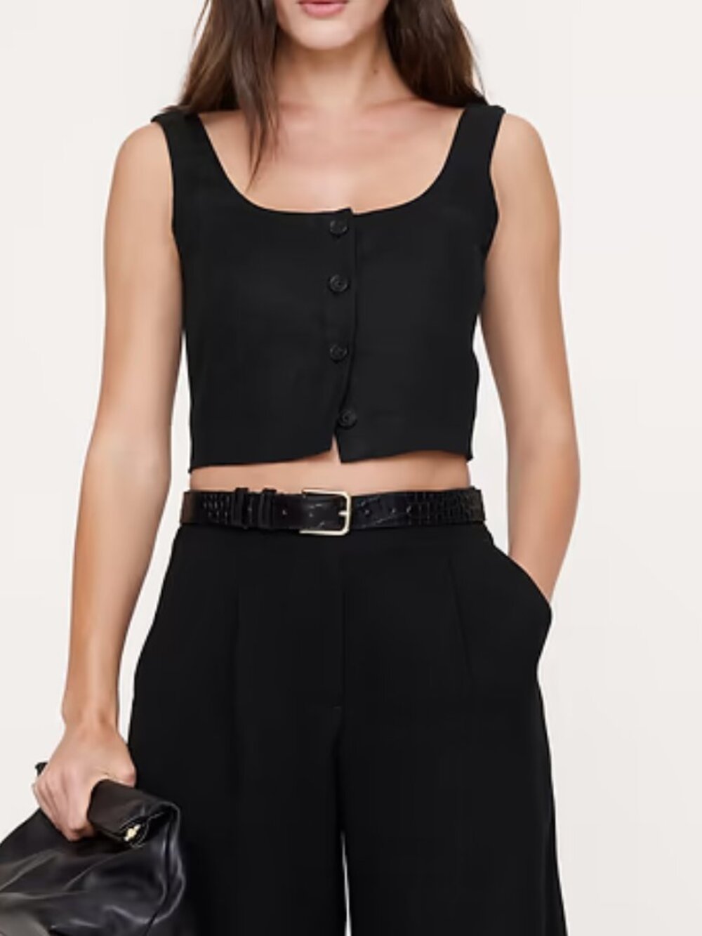 NWT!! Banana Republic Black Linen Square-Neck Button Cropped Tank Top 12R
